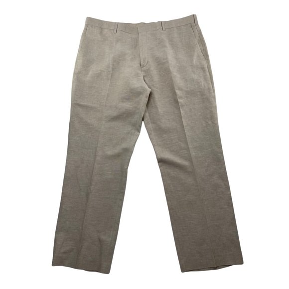 Cubavera Mens Pants Size 40/30 Tan Natural Linen Blend Flat Front Straight Leg